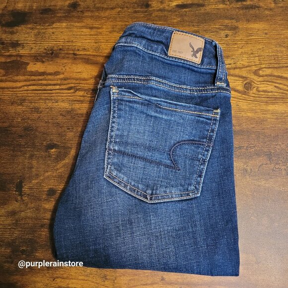 American Eagle Jeans Size 0 R Jegging Low Rise Medium Dark Wash Stretch Denim - Picture 3 of 13